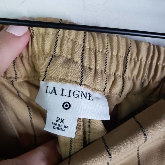 Le Ligne x Target Side Stripe Wide Leg Trousers 2X Plus Tan Black Pull On Pants - Picture 7 of 11